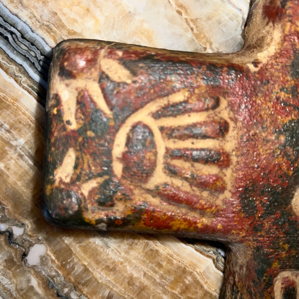 ENDED Vintage Mexican Terracotta Wall Cross Clay Folk Art Rustic 11 X 8 - Picture 3 of 6